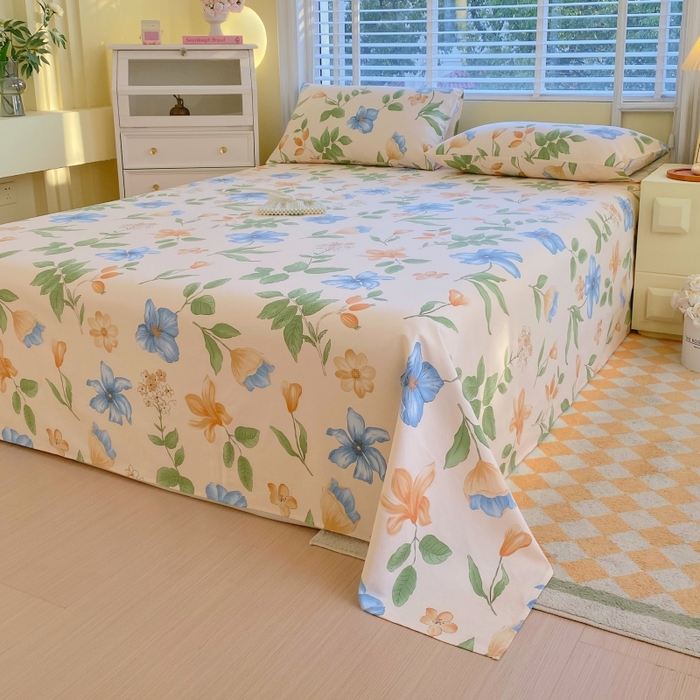 91家纺网 家纺一手货源 找家纺 慕尚家纺 2025新款全棉纯棉老粗布花卉床单款凉席席子 依恋