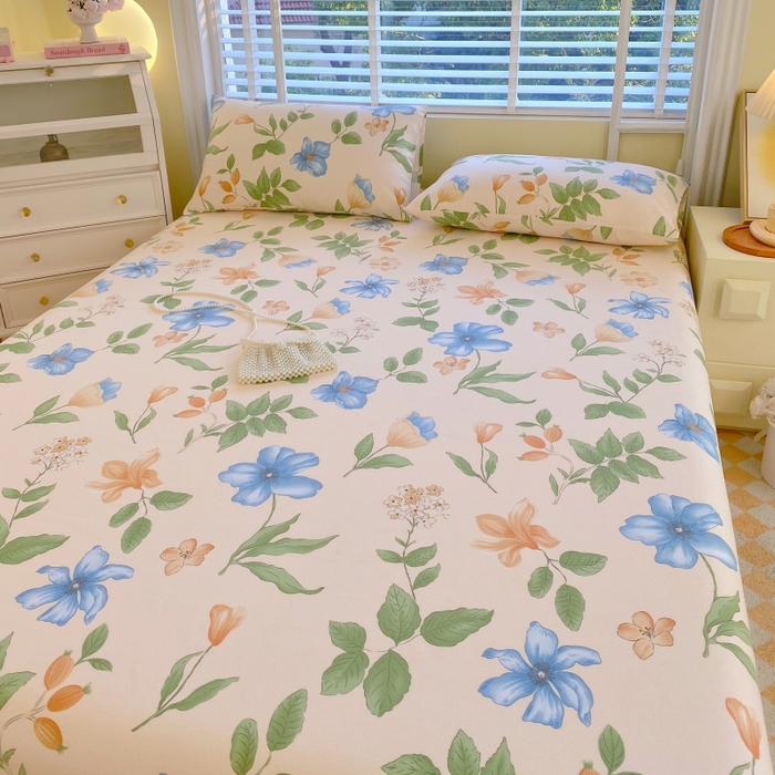 91家纺网 家纺一手货源 找家纺 慕尚家纺 2025新款全棉纯棉老粗布花卉床单款凉席席子 依恋