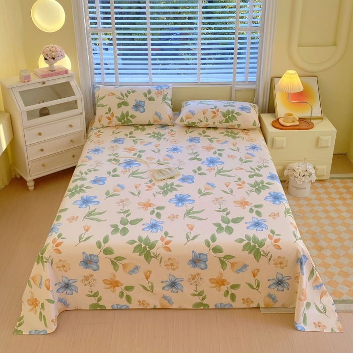 91家纺网 家纺一手货源 找家纺 慕尚家纺 2025新款全棉纯棉老粗布花卉床单款凉席席子 依恋