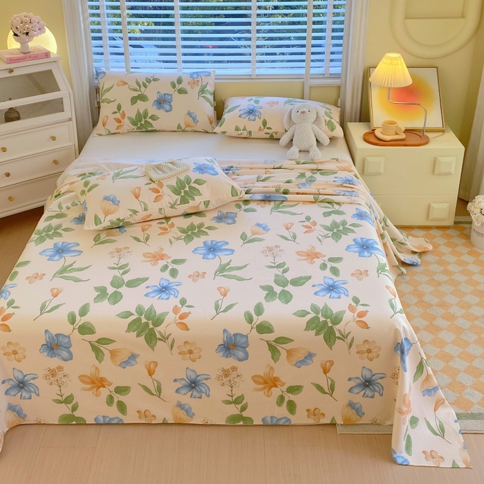 91家纺网 家纺一手货源 找家纺 慕尚家纺 2025新款全棉纯棉老粗布花卉床单款凉席席子 依恋