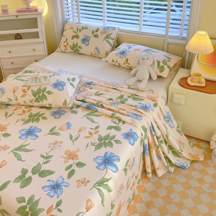 91家纺网 家纺一手货源 找家纺 慕尚家纺 2025新款全棉纯棉老粗布花卉床单款凉席席子 依恋