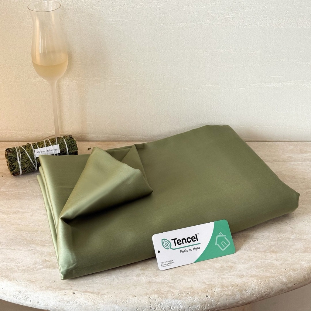 91家纺网 家纺一手货源 找家纺 禾时 2025新款纯色双拼兰精天丝单品系列-单床单 床单单件 欧芹绿