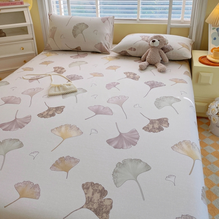 91家纺网 家纺一手货源 找家纺 慕尚家纺 2025新款全棉纯棉老粗布花卉床单款凉席席子 银杏叶