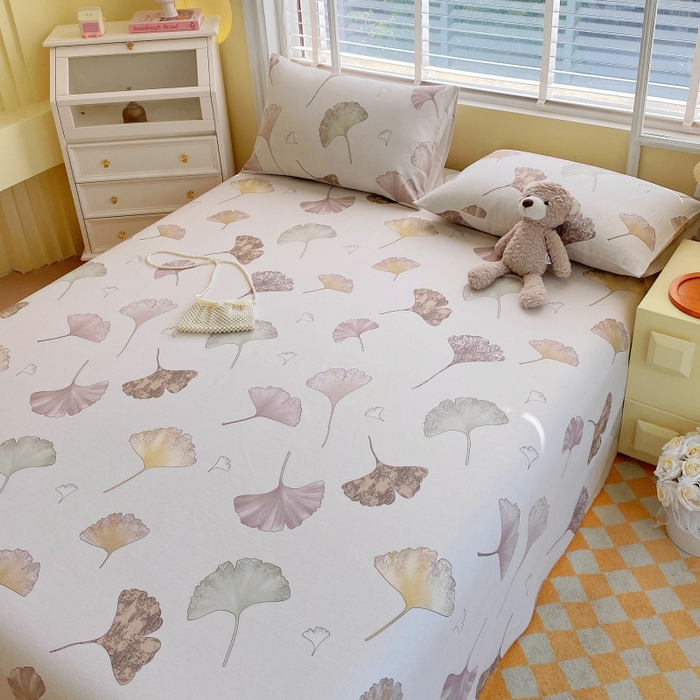 91家纺网 家纺一手货源 找家纺 慕尚家纺 2025新款全棉纯棉老粗布花卉床单款凉席席子 银杏叶