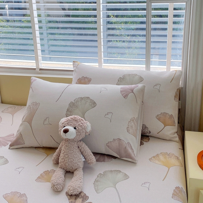 91家纺网 家纺一手货源 找家纺 慕尚家纺 2025新款全棉纯棉老粗布花卉床单款凉席席子 银杏叶