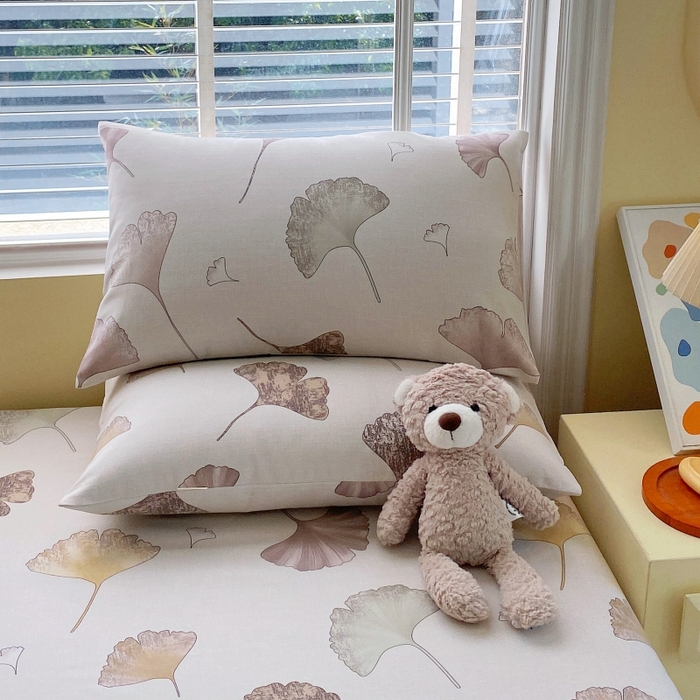 91家纺网 家纺一手货源 找家纺 慕尚家纺 2025新款全棉纯棉老粗布花卉床单款凉席席子 银杏叶