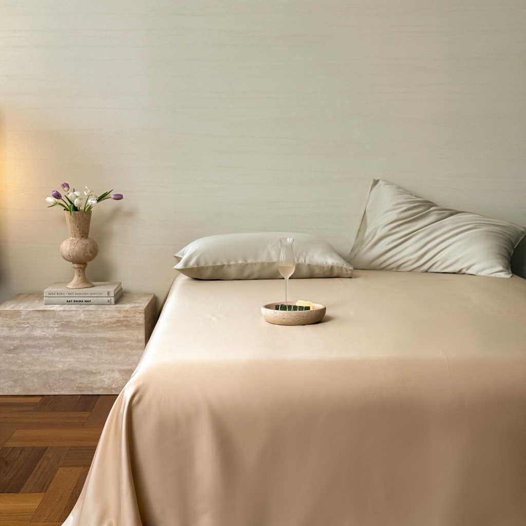 91家纺网 家纺一手货源 找家纺 禾时 2025新款纯色双拼兰精天丝单品系列-单床单 床单单件 沙茶色