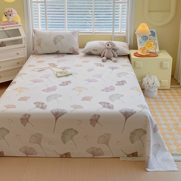 91家纺网 家纺一手货源 找家纺 慕尚家纺 2025新款全棉纯棉老粗布花卉床单款凉席席子 银杏叶