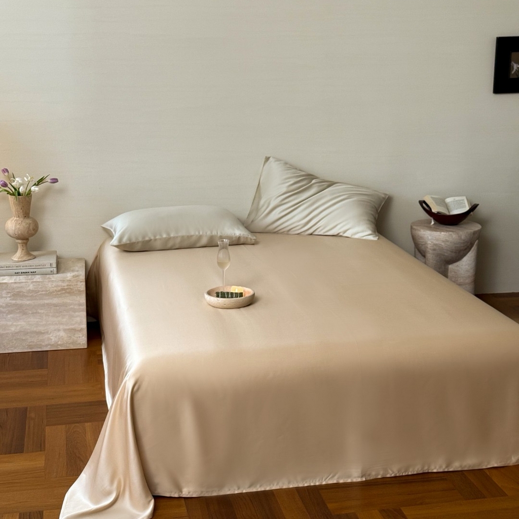 91家纺网 家纺一手货源 找家纺 禾时 2025新款纯色双拼兰精天丝单品系列-单床单 床单单件 沙茶色