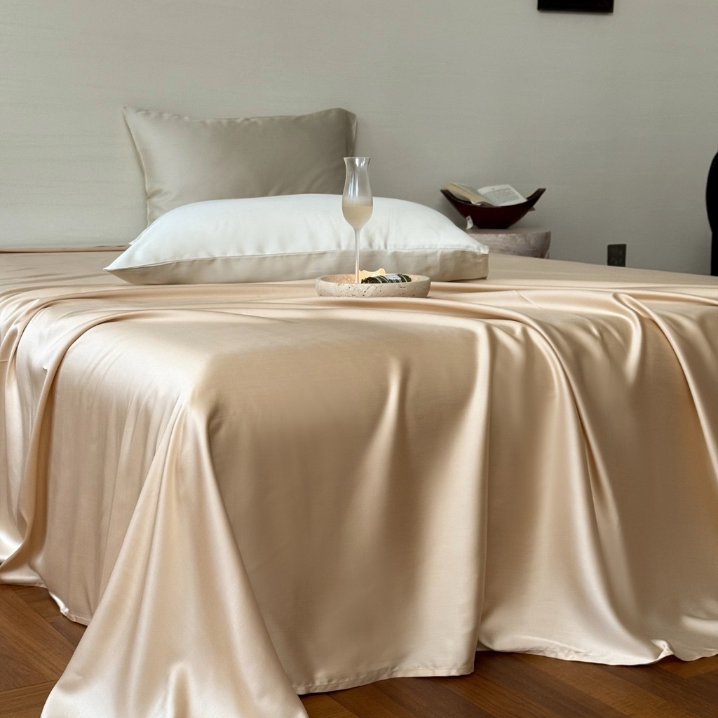 91家纺网 家纺一手货源 找家纺 禾时 2025新款纯色双拼兰精天丝单品系列-单床单 床单单件 沙茶色