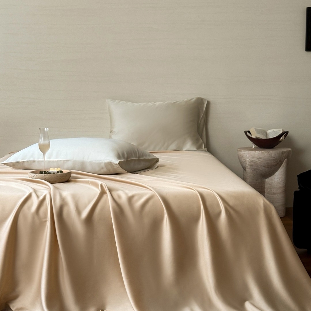 91家纺网 家纺一手货源 找家纺 禾时 2025新款纯色双拼兰精天丝单品系列-单床单 床单单件 沙茶色