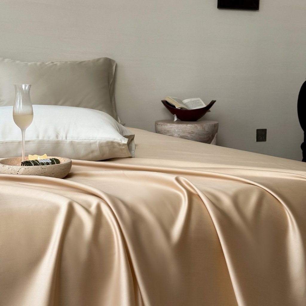 91家纺网 家纺一手货源 找家纺 禾时 2025新款纯色双拼兰精天丝单品系列-单床单 床单单件 沙茶色