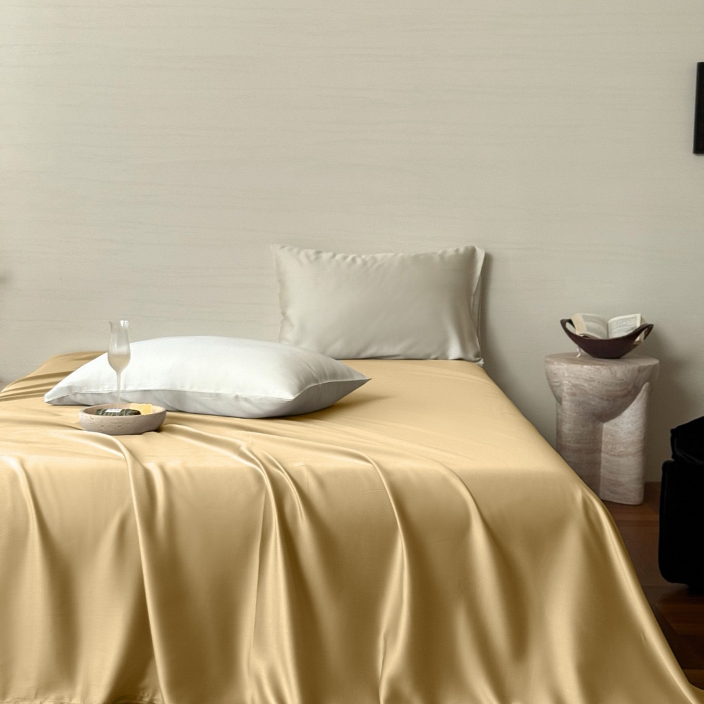 91家纺网 家纺一手货源 找家纺 禾时 2025新款纯色双拼兰精天丝单品系列-单床单 床单单件 香槟金