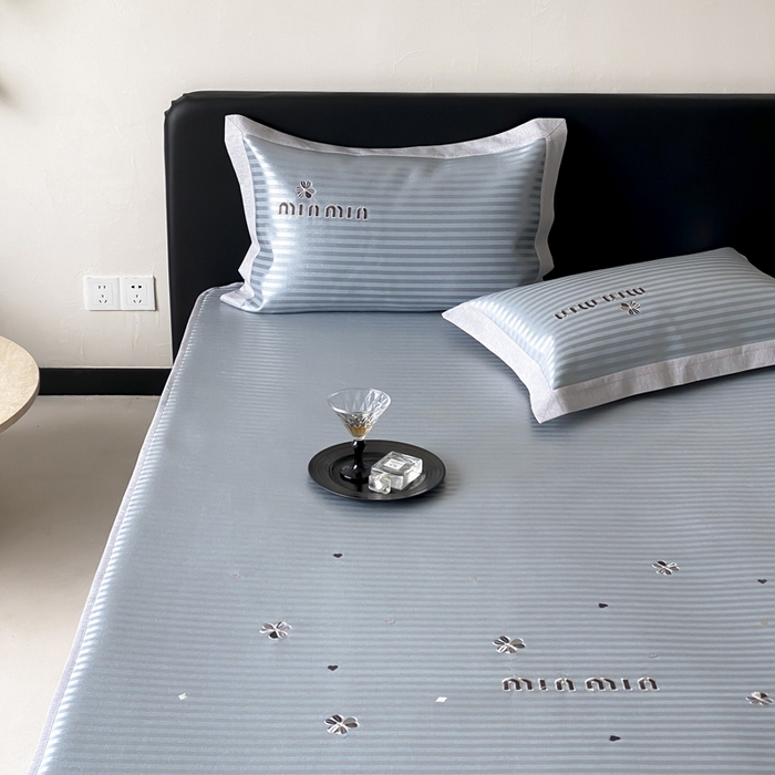 91家纺网 家纺一手货源 找家纺 由有家居 2025新款轻奢7A高精密抗菌可水洗色织提花进口刺绣冰丝凉席-森恋 森恋-绿