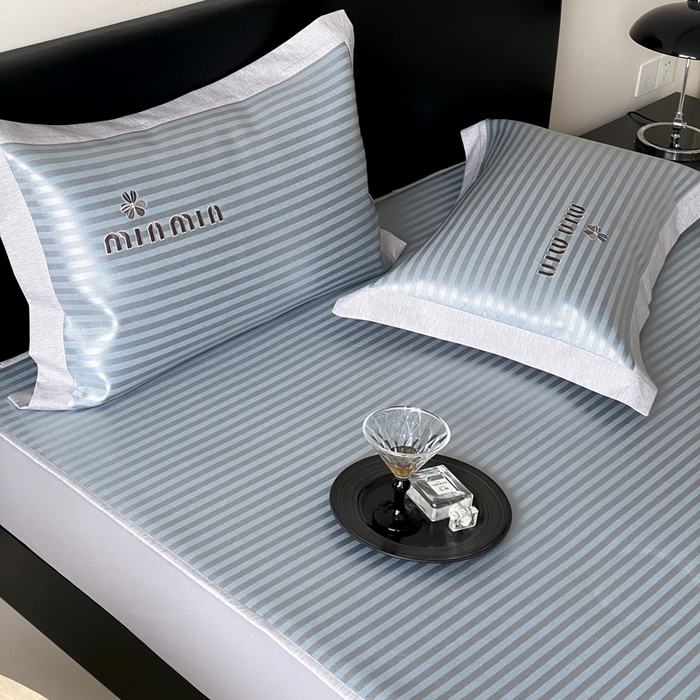 91家纺网 家纺一手货源 找家纺 由有家居 2025新款轻奢7A高精密抗菌可水洗色织提花进口刺绣冰丝凉席-森恋 森恋-绿