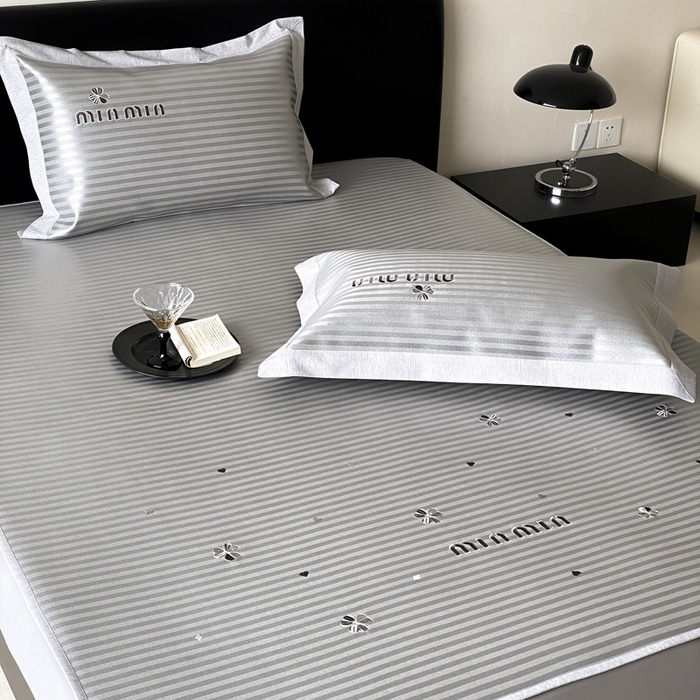 91家纺网 家纺一手货源 找家纺 由有家居 2025新款轻奢7A高精密抗菌可水洗色织提花进口刺绣冰丝凉席-森恋 森恋-咖