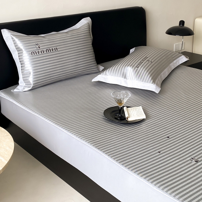 91家纺网 家纺一手货源 找家纺 由有家居 2025新款轻奢7A高精密抗菌可水洗色织提花进口刺绣冰丝凉席-森恋 森恋-咖