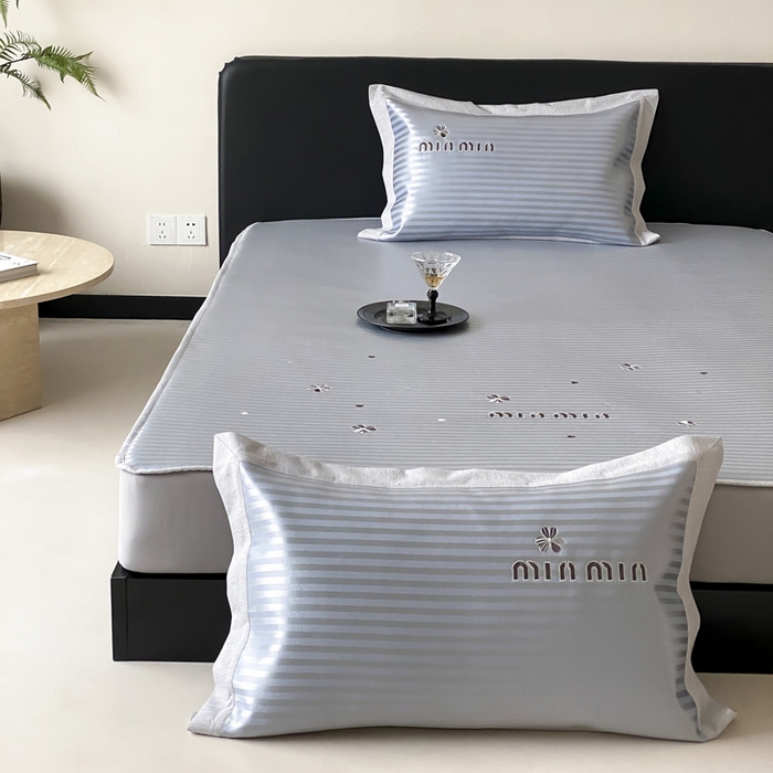 91家纺网 家纺一手货源 找家纺 由有家居 2025新款轻奢7A高精密抗菌可水洗色织提花进口刺绣冰丝凉席-森恋 森恋-蓝