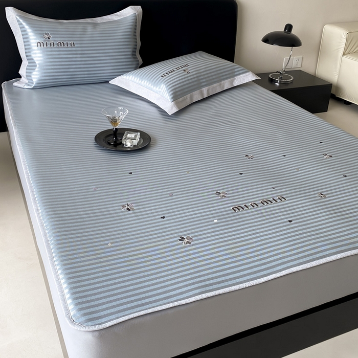 91家纺网 家纺一手货源 找家纺 由有家居 2025新款轻奢7A高精密抗菌可水洗色织提花进口刺绣冰丝凉席-森恋 森恋-绿