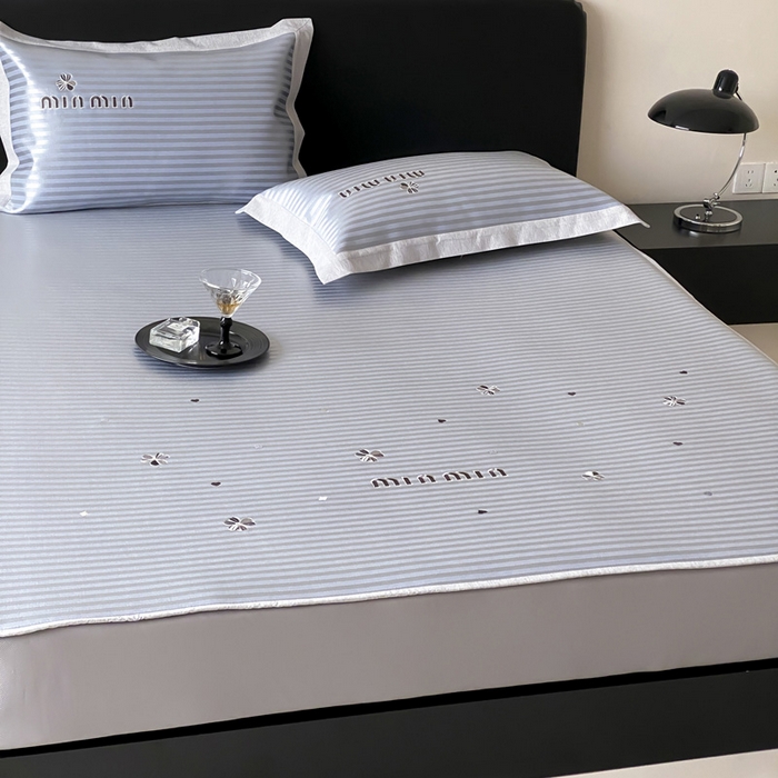 91家纺网 家纺一手货源 找家纺 由有家居 2025新款轻奢7A高精密抗菌可水洗色织提花进口刺绣冰丝凉席-森恋 森恋-蓝