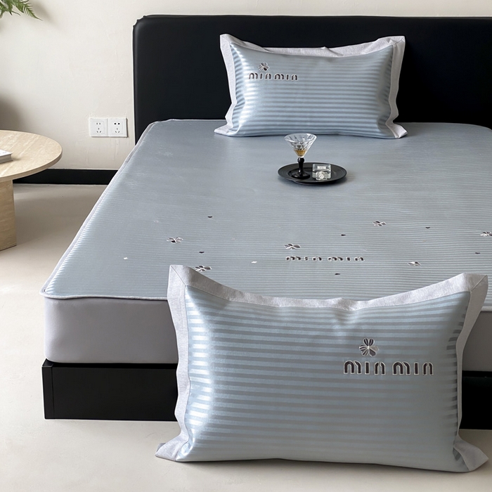 91家纺网 家纺一手货源 找家纺 由有家居 2025新款轻奢7A高精密抗菌可水洗色织提花进口刺绣冰丝凉席-森恋 森恋-绿