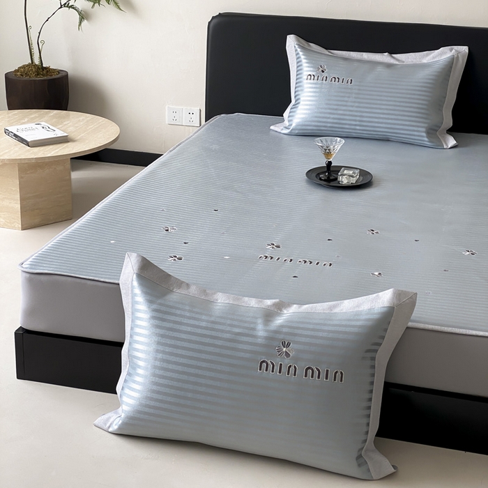 91家纺网 家纺一手货源 找家纺 由有家居 2025新款轻奢7A高精密抗菌可水洗色织提花进口刺绣冰丝凉席-森恋 森恋-绿