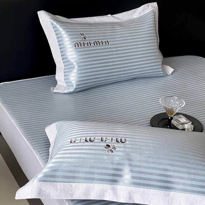 91家纺网 家纺一手货源 找家纺 由有家居 2025新款轻奢7A高精密抗菌可水洗色织提花进口刺绣冰丝凉席-森恋 森恋-绿