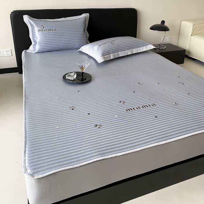 91家纺网 家纺一手货源 找家纺 由有家居 2025新款轻奢7A高精密抗菌可水洗色织提花进口刺绣冰丝凉席-森恋 森恋-蓝