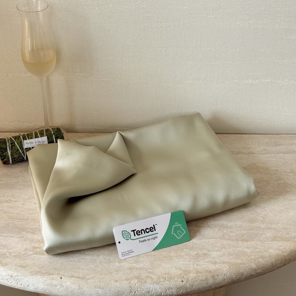 91家纺网 家纺一手货源 找家纺 禾时 2025新款纯色双拼兰精天丝单品系列-单床单 床单单件 烟轻绿