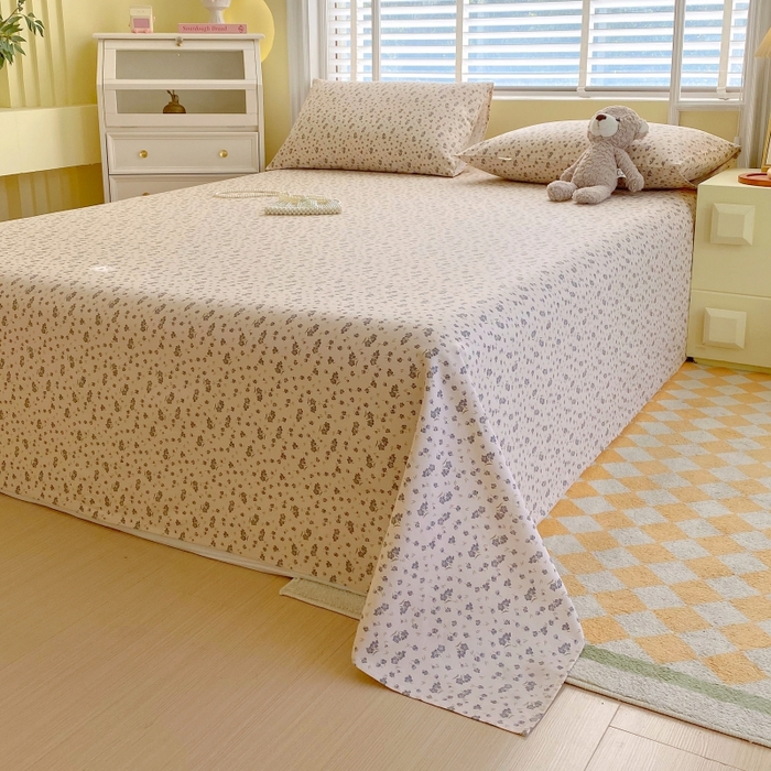 91家纺网 家纺一手货源 找家纺 慕尚家纺 2025新款全棉纯棉老粗布花卉床单款凉席席子 紫韵