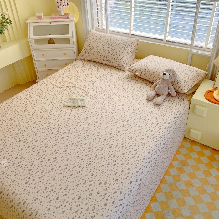 91家纺网 家纺一手货源 找家纺 慕尚家纺 2025新款全棉纯棉老粗布花卉床单款凉席席子 紫韵