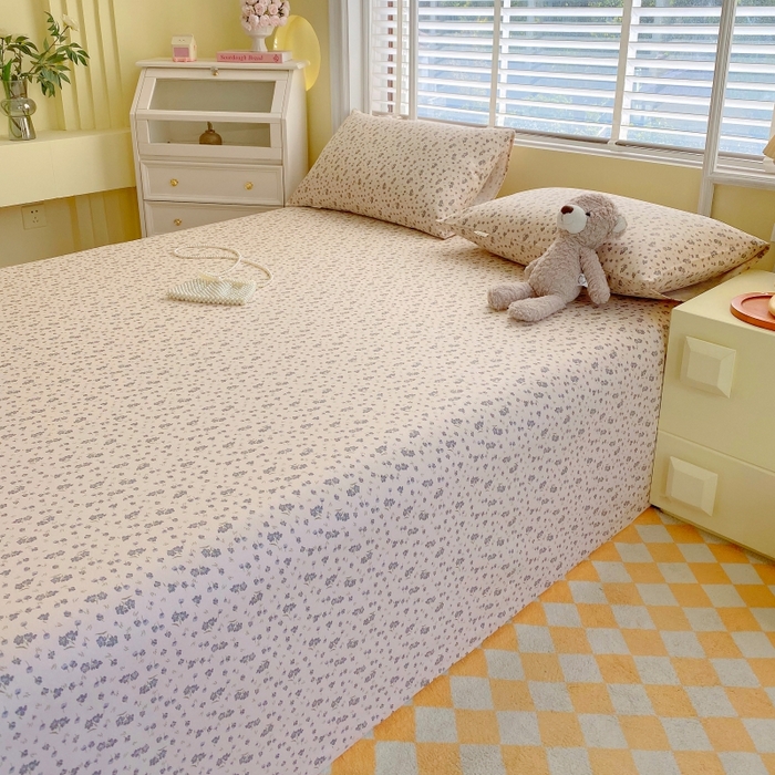 91家纺网 家纺一手货源 找家纺 慕尚家纺 2025新款全棉纯棉老粗布花卉床单款凉席席子 紫韵