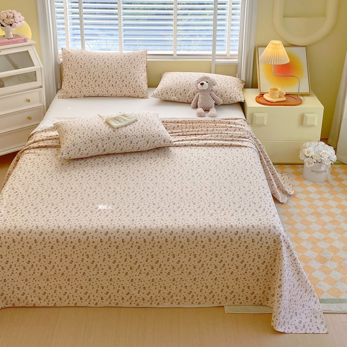 91家纺网 家纺一手货源 找家纺 慕尚家纺 2025新款全棉纯棉老粗布花卉床单款凉席席子 紫韵