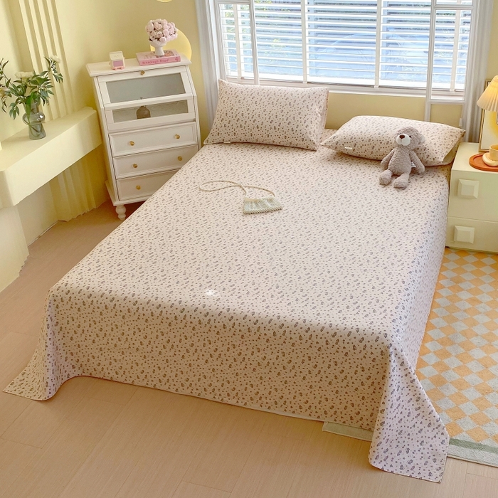 91家纺网 家纺一手货源 找家纺 慕尚家纺 2025新款全棉纯棉老粗布花卉床单款凉席席子 紫韵