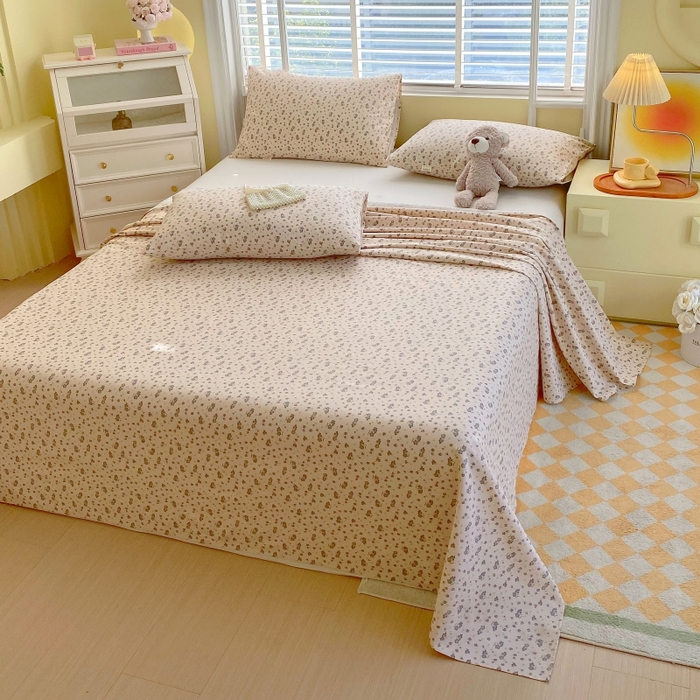 91家纺网 家纺一手货源 找家纺 慕尚家纺 2025新款全棉纯棉老粗布花卉床单款凉席席子 紫韵