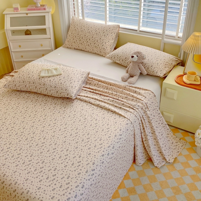 91家纺网 家纺一手货源 找家纺 慕尚家纺 2025新款全棉纯棉老粗布花卉床单款凉席席子 紫韵