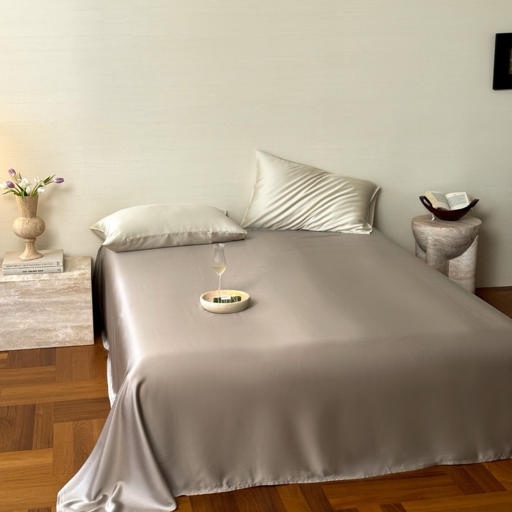 91家纺网 家纺一手货源 找家纺 禾时 2025新款纯色双拼兰精天丝单品系列-单床单 床单单件 岩石灰