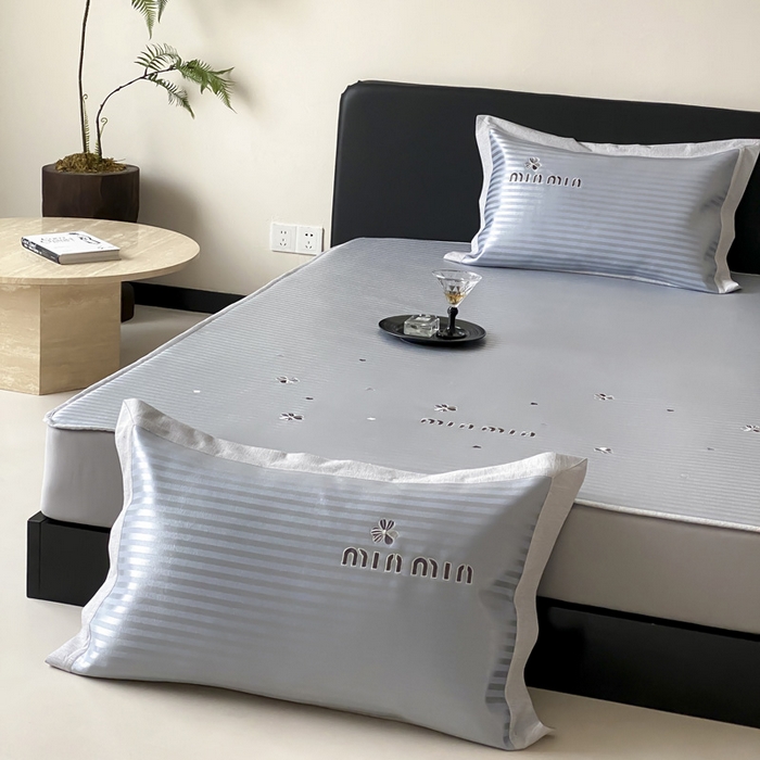 91家纺网 家纺一手货源 找家纺 由有家居 2025新款轻奢7A高精密抗菌可水洗色织提花进口刺绣冰丝凉席-森恋 森恋-蓝