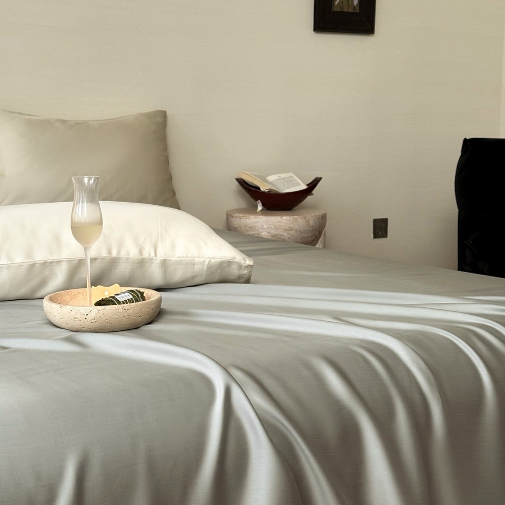 91家纺网 家纺一手货源 找家纺 禾时 2025新款纯色双拼兰精天丝单品系列-单床单 床单单件 云纱灰