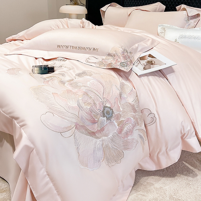 91家纺网 家纺一手货源 找家纺 （总）星蕴家纺 2025新款100支澳棉纯棉正宗长绒棉刺绣四件套-绽放