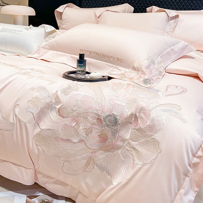 91家纺网 家纺一手货源 找家纺 （总）星蕴家纺 2025新款100支澳棉纯棉正宗长绒棉刺绣四件套-绽放