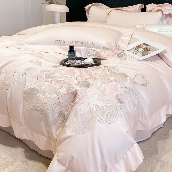 91家纺网 家纺一手货源 找家纺 （总）星蕴家纺 2025新款100支澳棉纯棉正宗长绒棉刺绣四件套-绽放