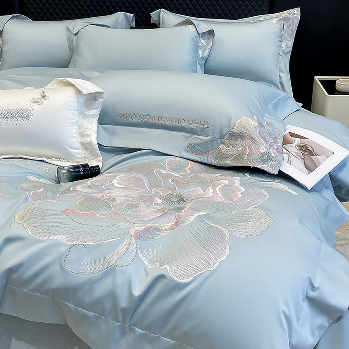 91家纺网 家纺一手货源 找家纺 （总）星蕴家纺 2025新款100支澳棉纯棉正宗长绒棉刺绣四件套-绽放