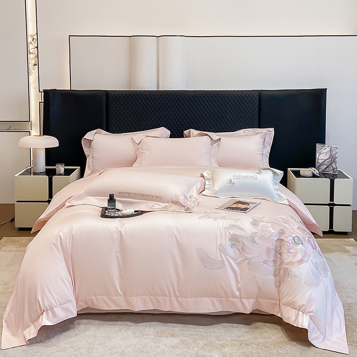 91家纺网 家纺一手货源 找家纺 星蕴家纺 2025新款澳棉纯棉正宗长绒棉刺绣四件套-绽放 绽放 西柚粉