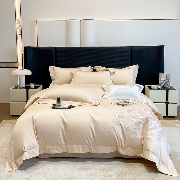 91家纺网 家纺一手货源 找家纺 星蕴家纺 2025新款澳棉纯棉正宗长绒棉刺绣四件套-绽放 绽放 麦穗金