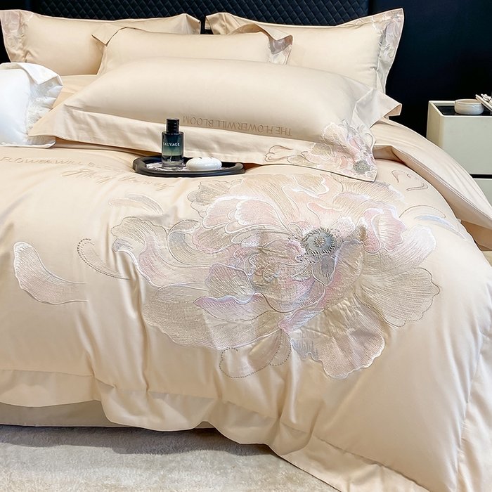 91家纺网 家纺一手货源 找家纺 星蕴家纺 2025新款澳棉纯棉正宗长绒棉刺绣四件套-绽放 绽放 麦穗金