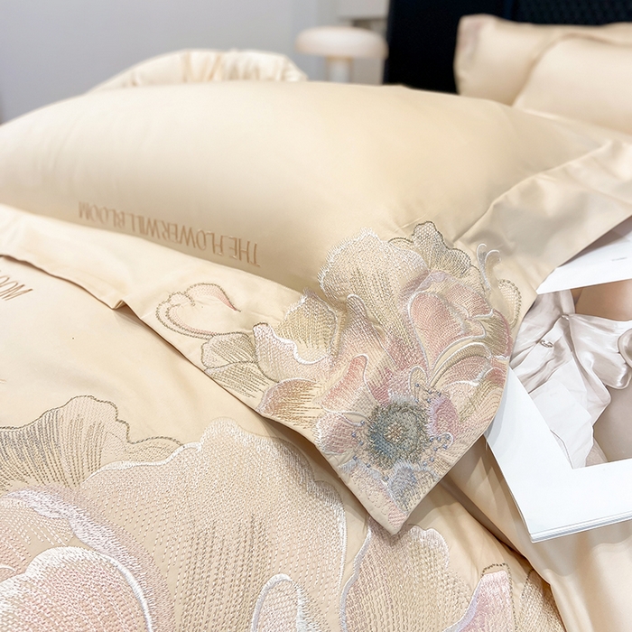 91家纺网 家纺一手货源 找家纺 星蕴家纺 2025新款澳棉纯棉正宗长绒棉刺绣四件套-绽放 绽放 麦穗金