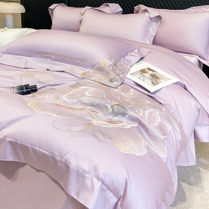 91家纺网 家纺一手货源 找家纺 星蕴家纺 2025新款澳棉纯棉正宗长绒棉刺绣四件套-绽放 绽放 优雅紫