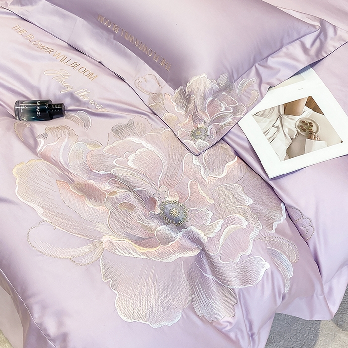 91家纺网 家纺一手货源 找家纺 星蕴家纺 2025新款澳棉纯棉正宗长绒棉刺绣四件套-绽放 绽放 优雅紫