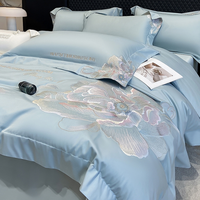 91家纺网 家纺一手货源 找家纺 星蕴家纺 2025新款澳棉纯棉正宗长绒棉刺绣四件套-绽放 绽放 幸运兰